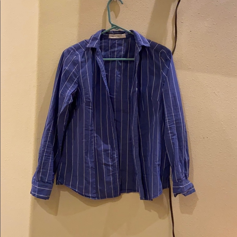 Women’s dark blue button up with white stripes